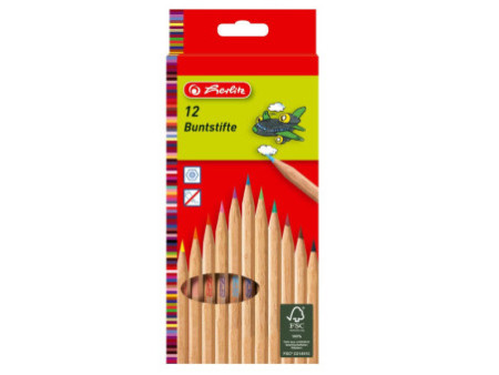 herlitz Crayons de couleur, étui de 12, bois naturel