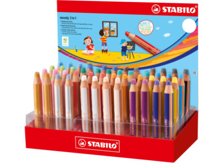 STABILO Crayon multi-talents woody 3 en 1, présentoir de 48