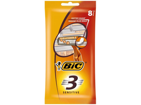 BIC Rasoir jetable 3 Sensitive, pour hommes, pack de 8