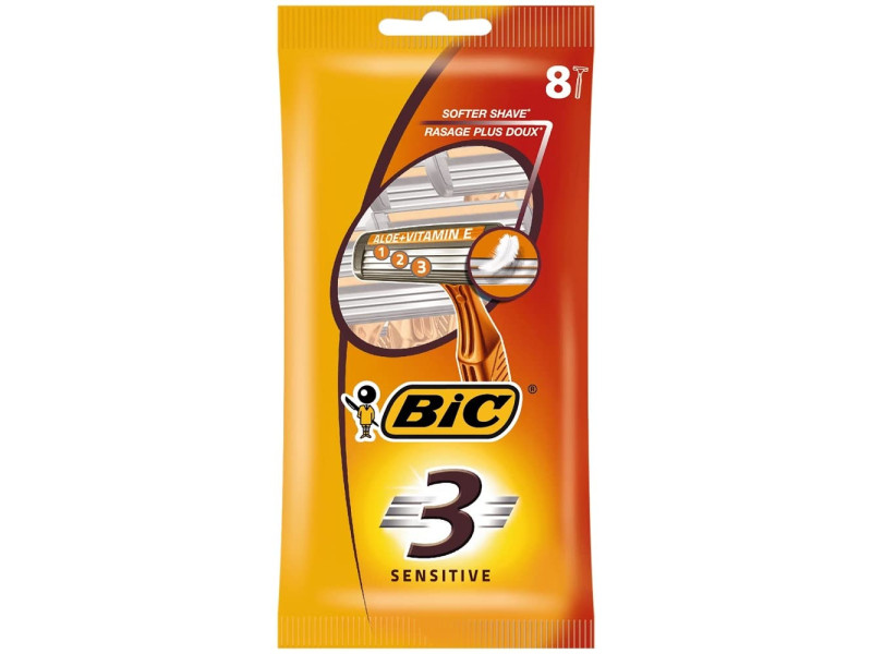 BIC Rasoir jetable 3 Sensitive, pour hommes, pack de 8