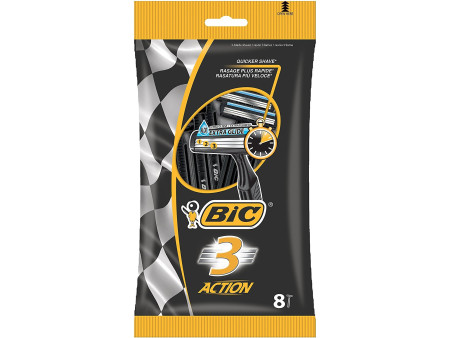 BIC Rasoir jetable 3 Action, pour hommes, pack de 4