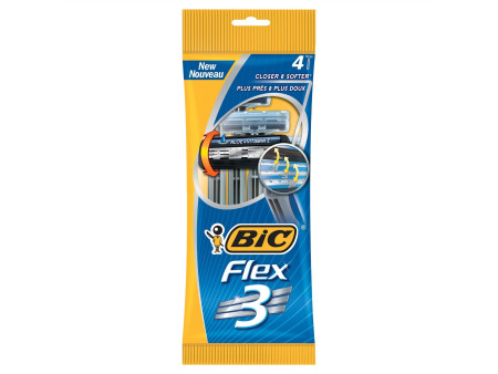BIC Rasoir jetable 3 Flex, pour hommes, pack de 4