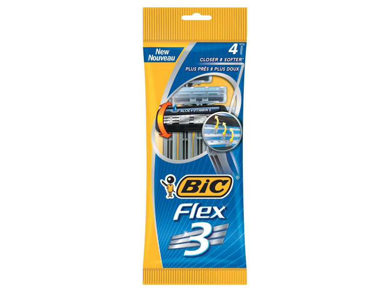 BIC Rasoir jetable 3 Flex, pour hommes, pack de 4