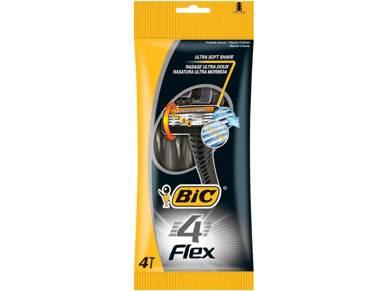 BIC Rasoir jetable 4 Flex, pour hommes, pack de 4