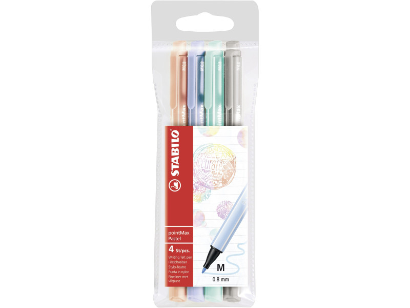 STABILO Stylo-feutre pointMax, étui plastique de 4, Pastell