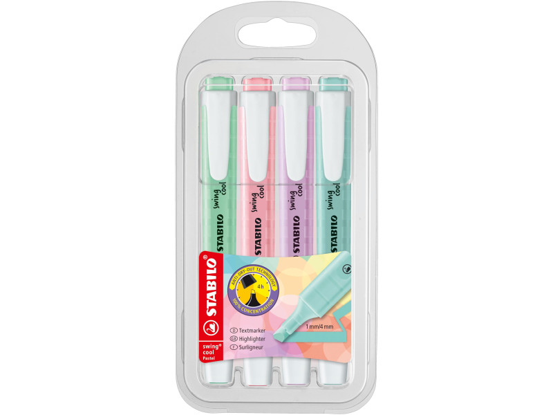 STABILO Surligneur swing cool Pastel Edition, étui PET de 4