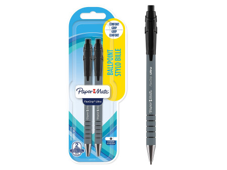 Paper:Mate Stylo à bille FlexGrip Ultra, blister de 2, noir