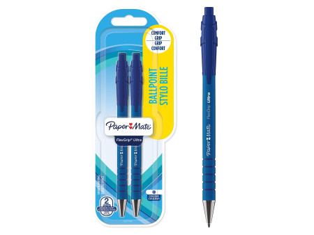 Paper:Mate Stylo à bille FlexGrip Ultra, blister de 2, bleu