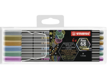 STABILO Feutre Pen 68 metallic, étui en plastique de 6