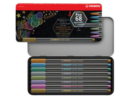 STABILO Feutre Pen 68 metallic, étui en métal de 8