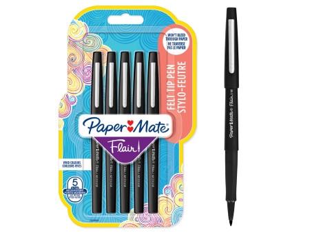 Paper:Mate Stylo feutre Flair, blister de 5, noir