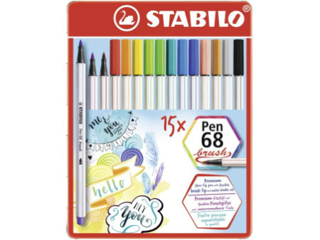 STABILO Feutre pinceau Pen 68 brush, étui en métal de 15