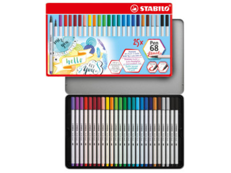 STABILO Feutre pinceau Pen 68 brush, étui en métal de 25