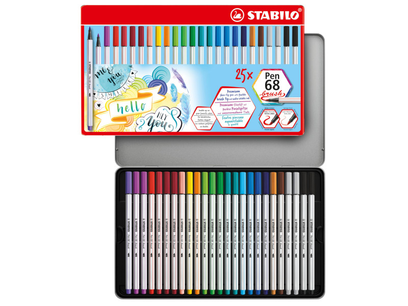STABILO Feutre pinceau Pen 68 brush, étui en métal de 25