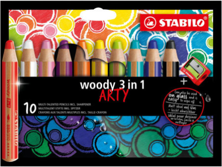 STABILO Crayon multi-talents woody 3en1, étui de 10 ARTY