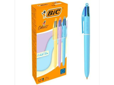 BIC Stylo à bille rétractable 4 Colours PASTEL, carton de 12