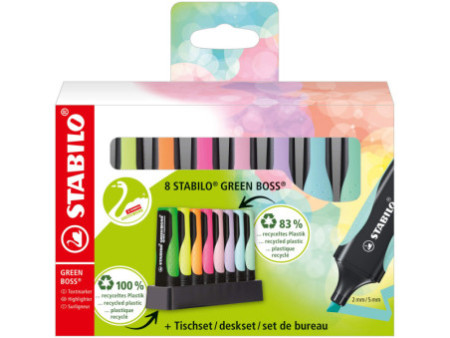 STABILO Surligneur GREEN BOSS Pastel, set de bureau de 8