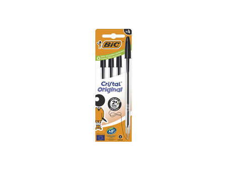 BIC Stylo à bille Cristal Original, boîte carton de 4, noir