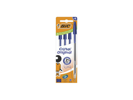 BIC Stylo à bille Cristal Original, boîte carton de 4