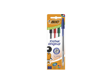 BIC Stylo à bille Cristal Original, boîte carton de 4
