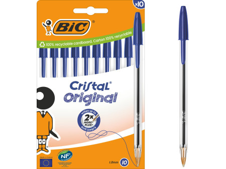 BIC Stylo à bille Cristal Original, boîte carton de 10, bleu