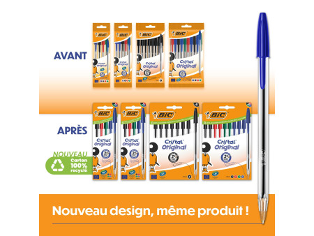 BIC Stylo à bille Cristal Original, boîte carton de 10