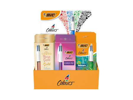 BIC Stylo à bille rétractable 4 Colours, présentoir de 21