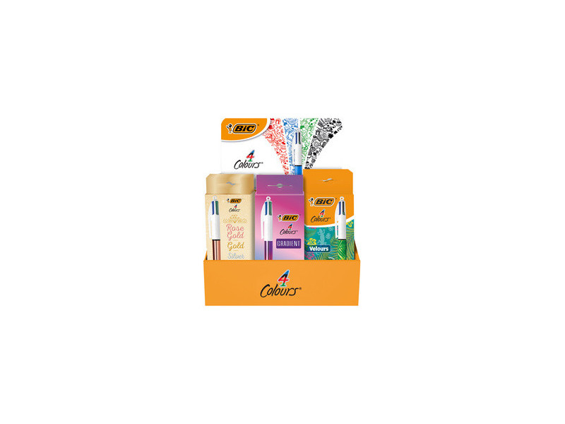 BIC Stylo à bille rétractable 4 Colours, présentoir de 21