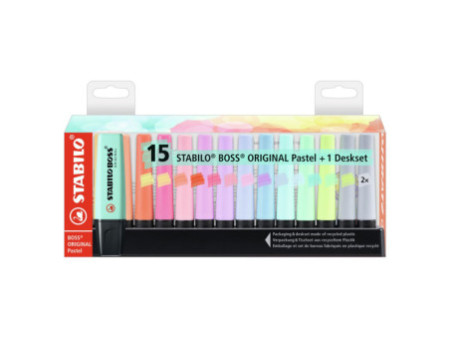 STABILO Surligneur BOSS ORIGINAL PASTEL, set de table de 15