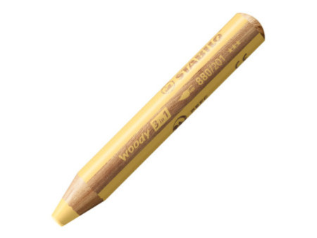 STABILO Crayon multi-talents woody 3en1, rond, jaune pastel