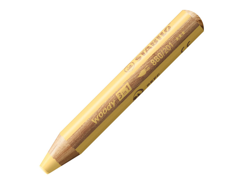 STABILO Crayon multi-talents woody 3en1, rond, jaune pastel