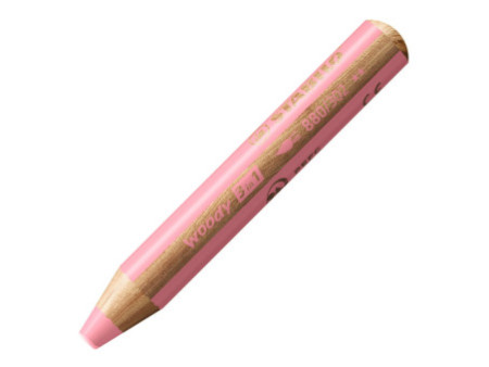 STABILO Crayon multi-talents woody 3en1, rond, rose pastel