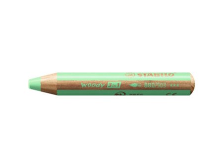 STABILO Crayon multi-talents woody 3en1, rond, vert pastel