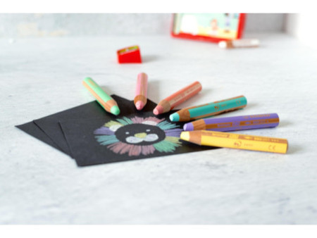 STABILO Crayon multi-talents woody 3 en 1, étui de 6 Pastel