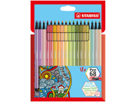 STABILO Feutre de coloriage Pen 68, étui carton de 18