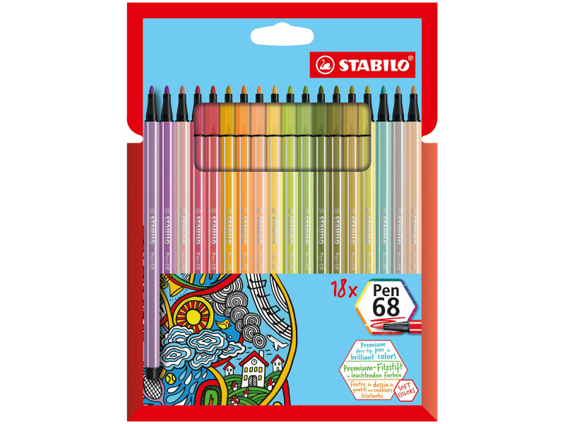 STABILO Feutre de coloriage Pen 68, étui carton de 18