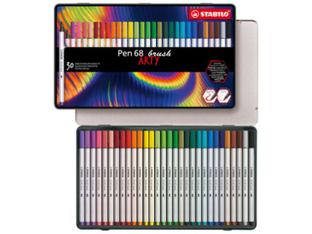 STABILO Feutre pinceau Pen 68 brush ARTY, étui métal de 30