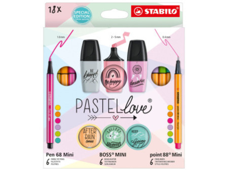 STABILO Kit écriture Mini World Pastellove, étui de 18