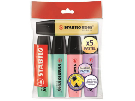 STABILO Surligneur BOSS ORIGINAL PASTEL, Ecopack de 5