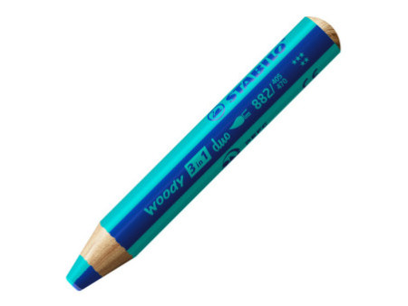 STABILO Crayon multi-talents woody 3en1 duo, bleu/turquoise