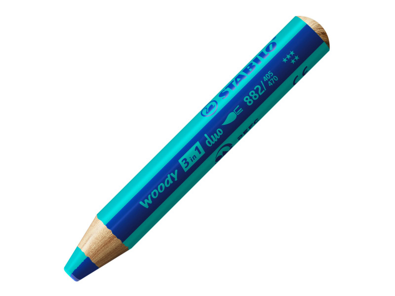 STABILO Crayon multi-talents woody 3en1 duo, bleu/turquoise