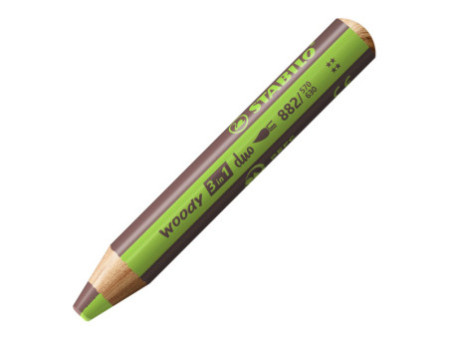 STABILO Crayon multi-talents woody 3en1 duo, vert clair/brun