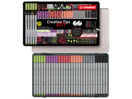 STABILO Kit Creative Tips ARTY PASTELL, étui métal de 30