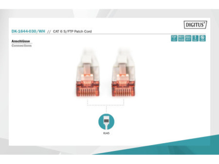 DIGITUS Câble de brassage, Cat. 6, S/FTP, LSZH, 3,0 m, blanc