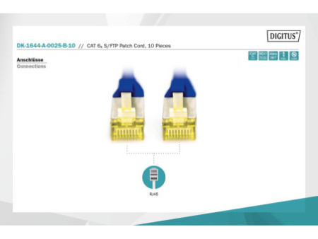 DIGITUS Câble de brassage Cat.6A, S/FTP, 0,25 m, par 10,bleu