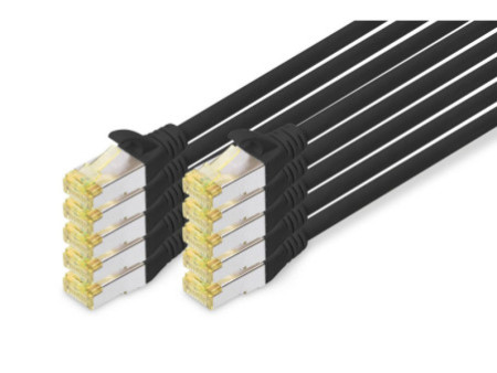 DIGITUS Câble de brassage Cat.6A, S/FTP, 0,25m, par 10, noir