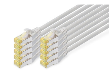 DIGITUS Câble de brassage Cat.6A, S/FTP, 0,5m, par 10, gris