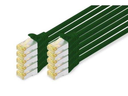 DIGITUS Câble de brassage Cat.6A, S/FTP, 0,5 m, par 10, vert