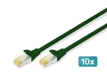 DIGITUS Câble de brassage Cat.6A, S/FTP, 0,5 m, par 10, vert
