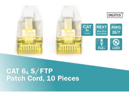 DIGITUS Câble de brassage Cat.6A, S/FTP, 1,0 m, par 10, gris